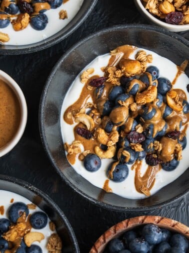 protein yogurt bowls with blueberries and granola