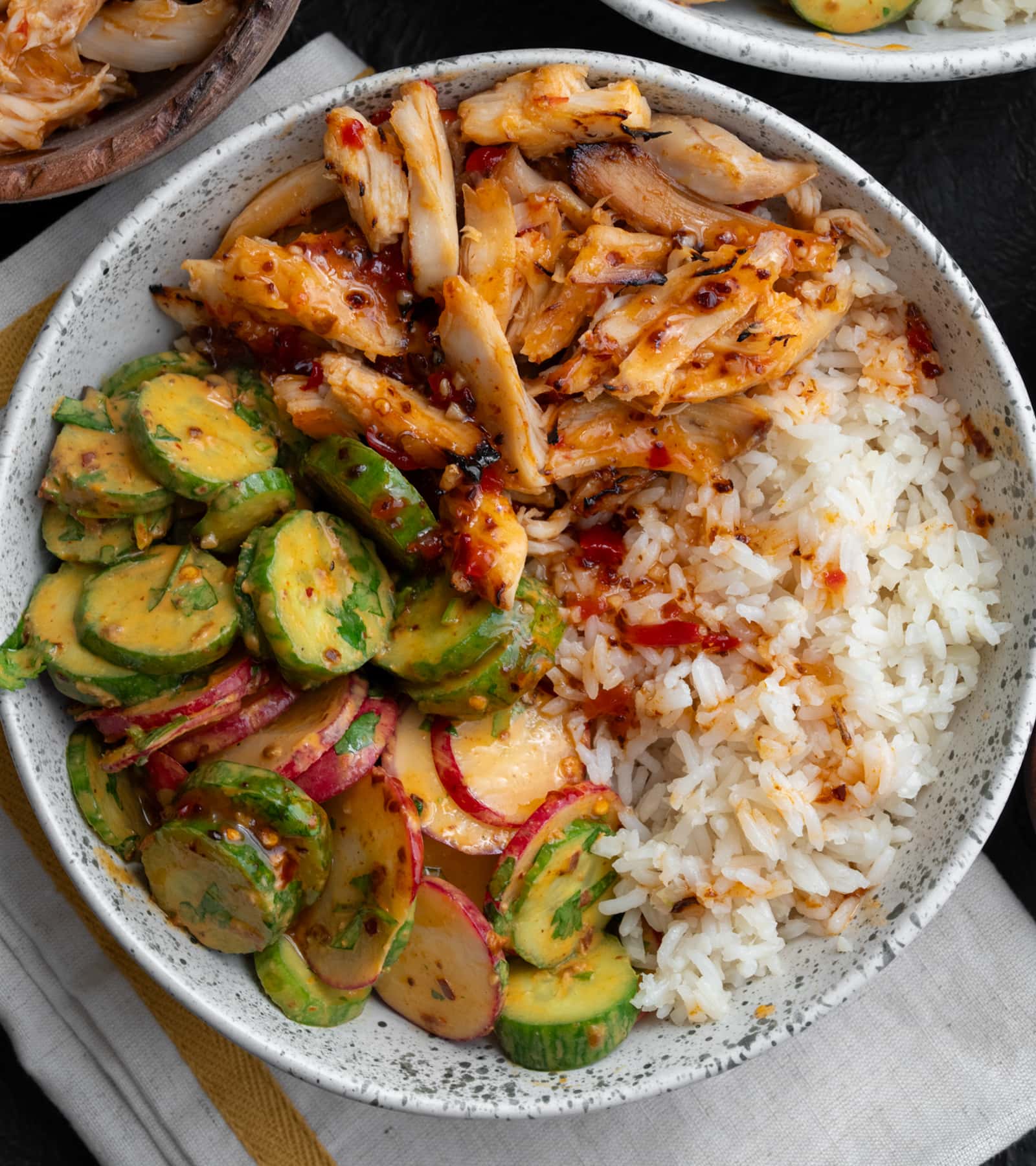 Thai Sweet Chili Rotisserie Chicken Bowls with Cucumber Crunch