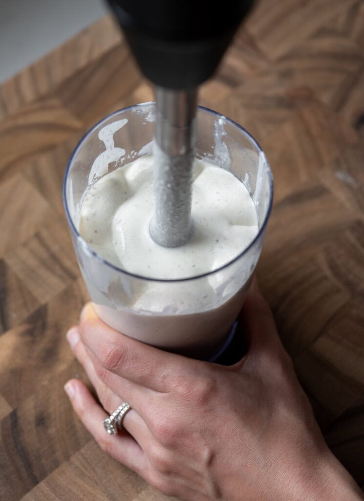 making blended cottage cheese with an immersion blender