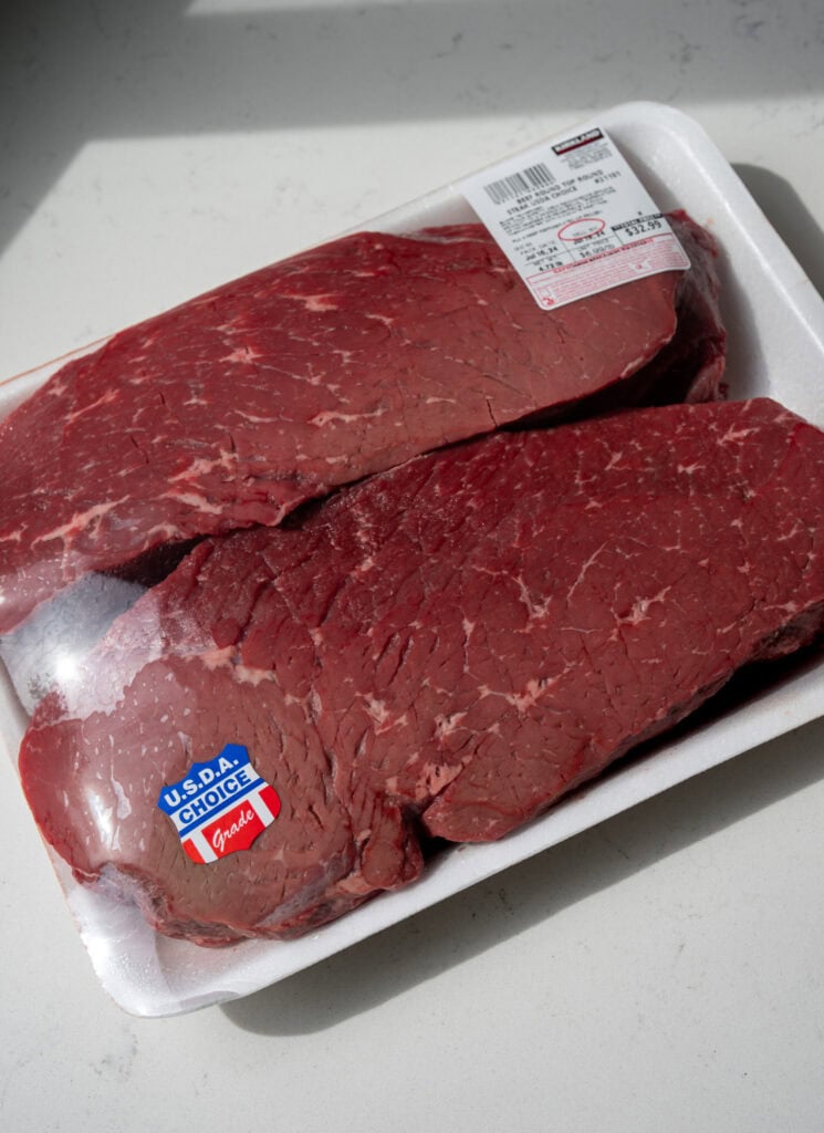 two top round steaks from Costco