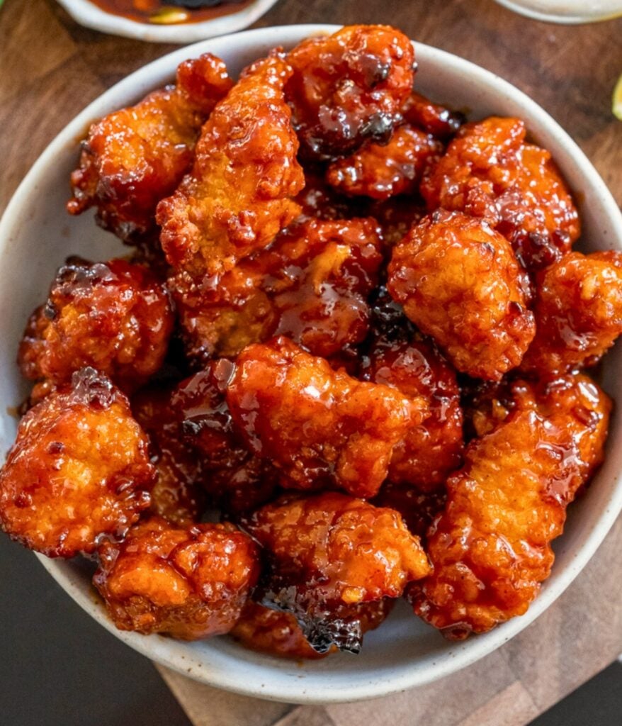 honey chipotle chicken nuggets in a bowl