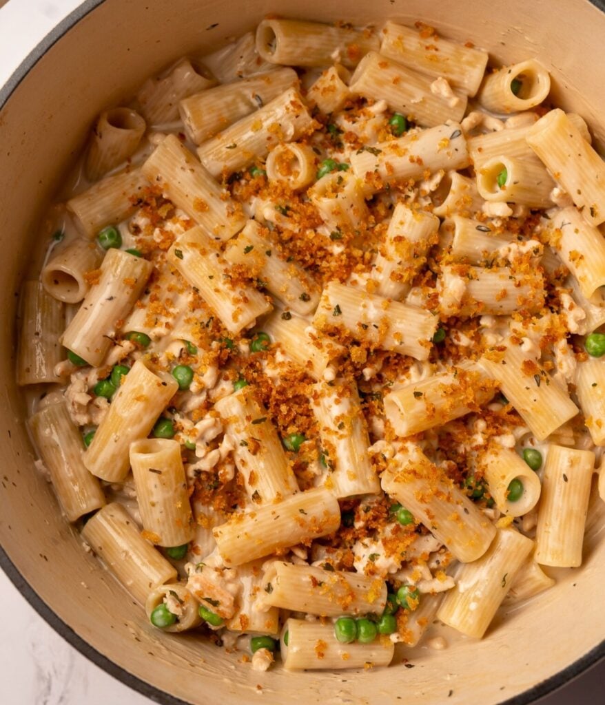 rigatoni with cottage cheese alfredo and ground chicken