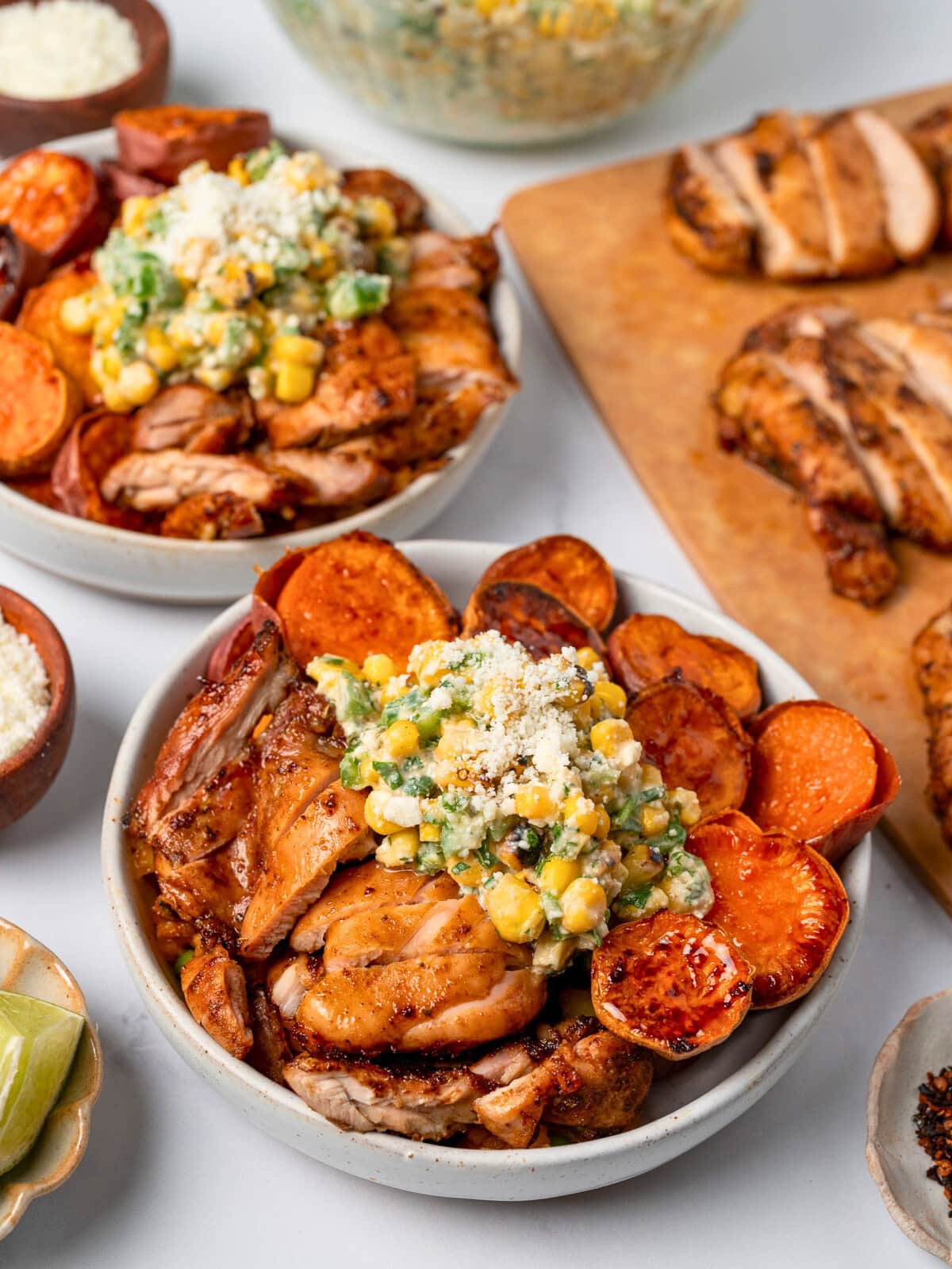 Street Corn Chicken and Sweet Potato Bowls - Mason Woodruff