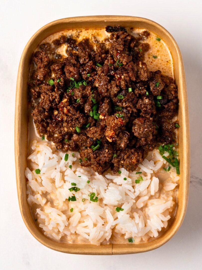 20-Minute Broth Bowls with Crispy Ground Beef and Rice