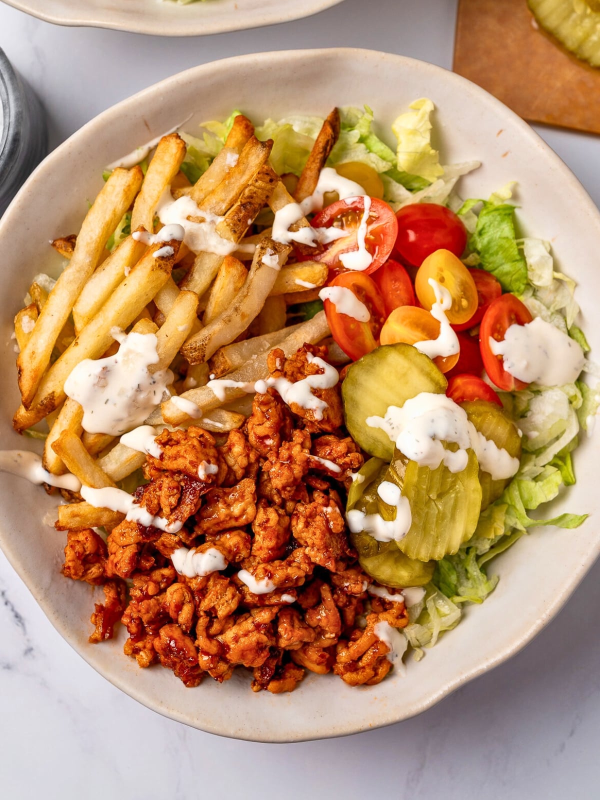 honey chipotle ground turkey burger bowl with yogurt ranch drizzle