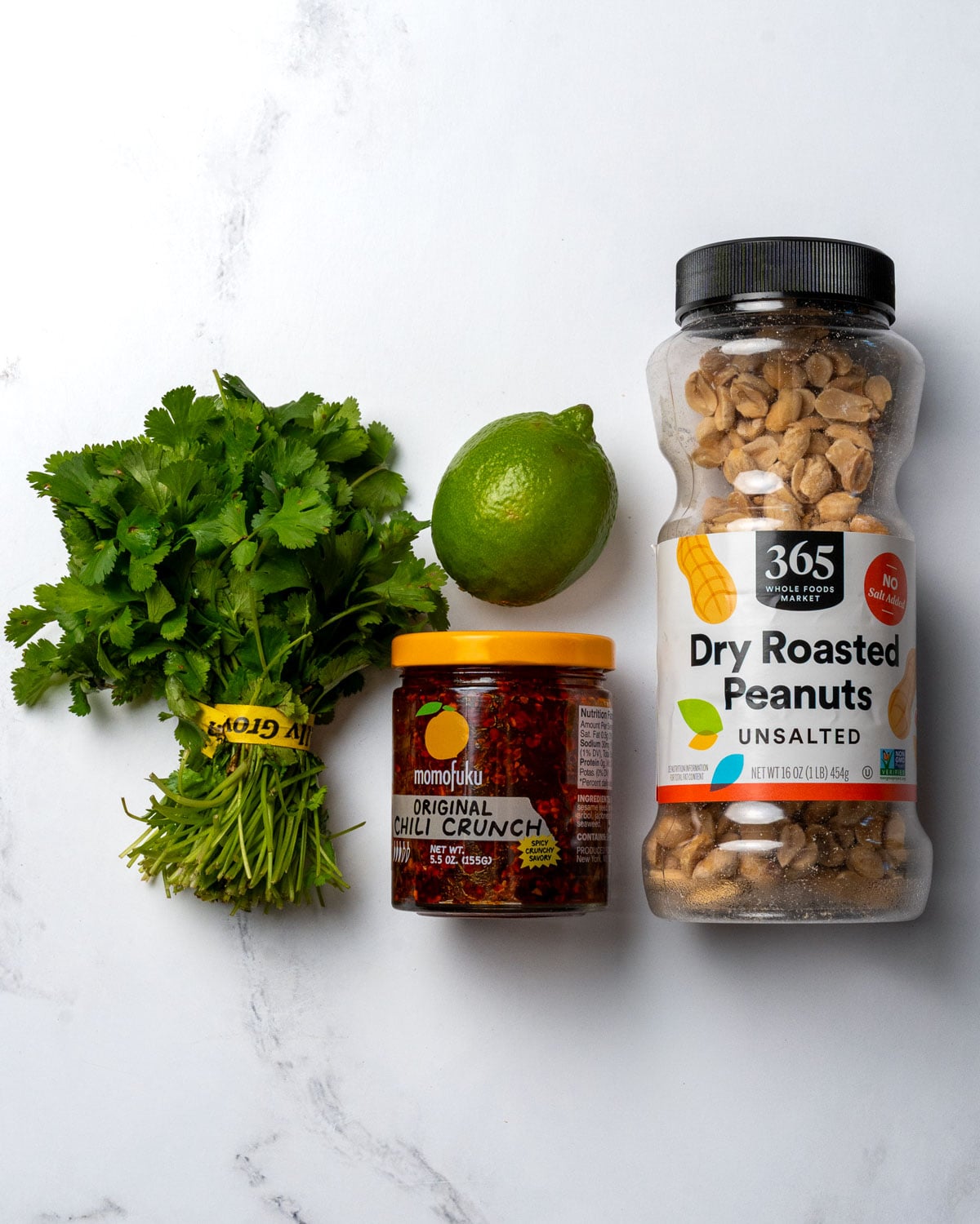roasted peanuts, chili crisp, lime, and cilantro