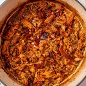 shredded chicken in a white Made In Dutch oven