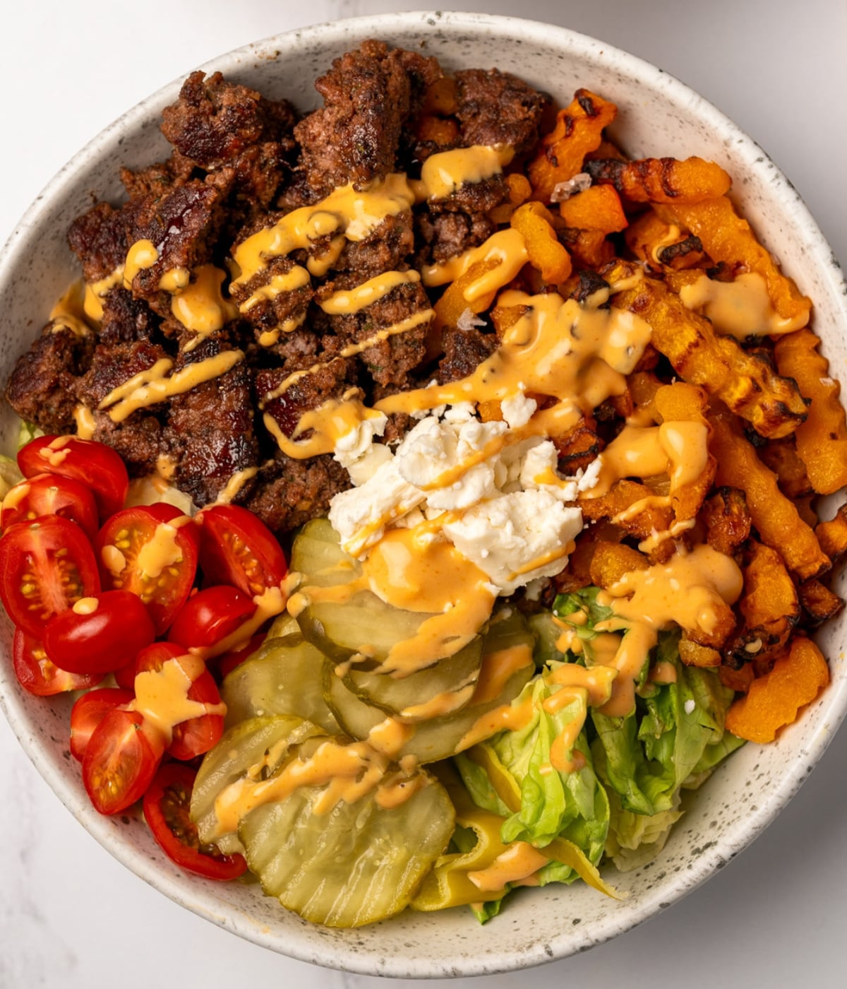 hamburger beef and butternut squash fries burger bowls