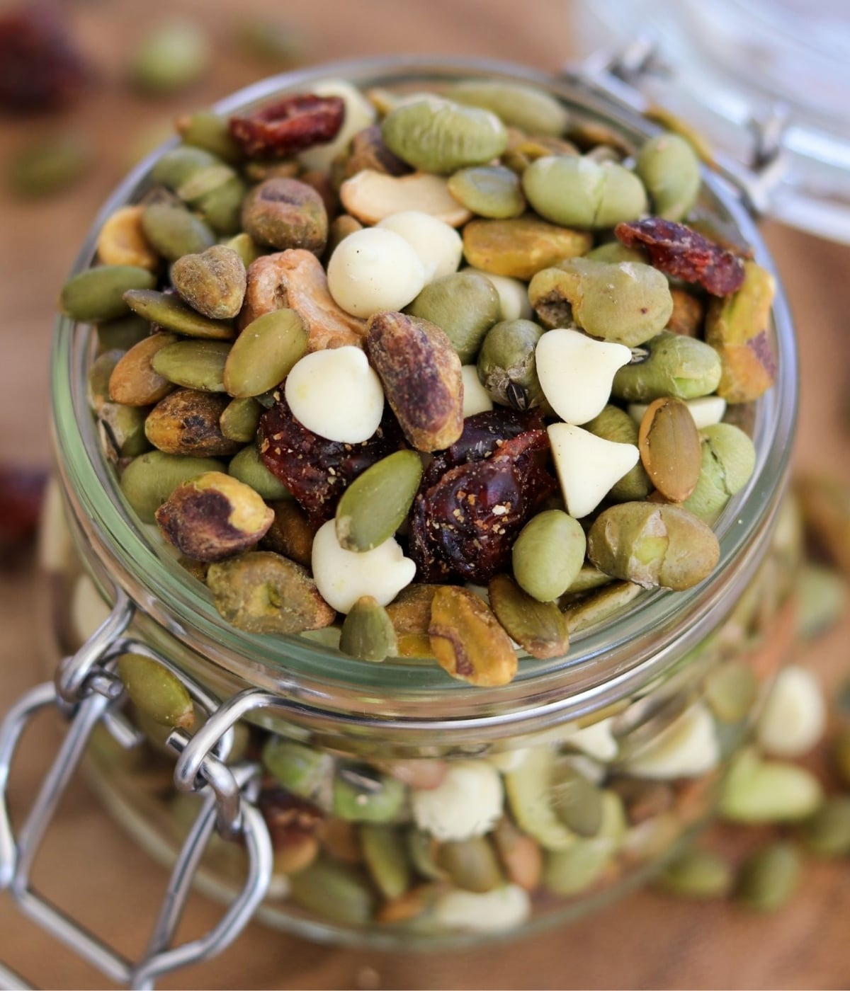 trail mix in a glass jar